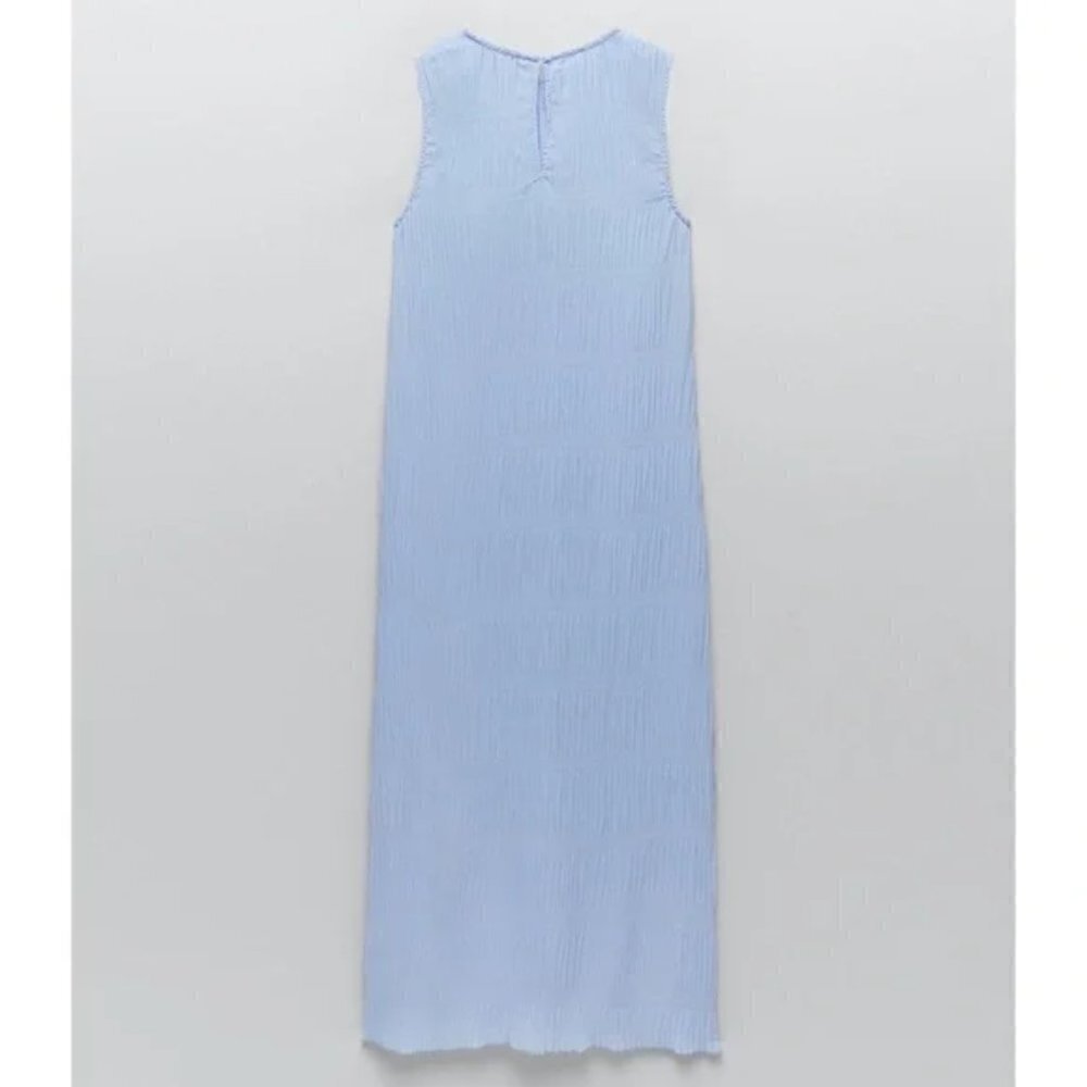 Zara Pleated Crocheted Grecian Crinkle Flowy Maxi Dress NWT Size Small - Picture 11 of 16